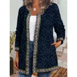 Retro Geometric Print Casual Cardigan Jacket