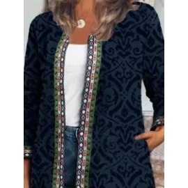 Retro Geometric Print Casual Cardigan Jacket