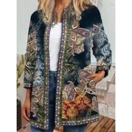 Casual Loose Ethnic Vintage Print Cardigan Coat