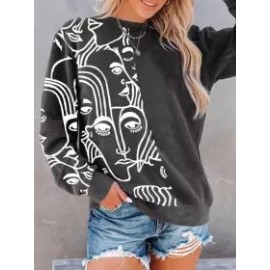 Fashion Art Print Long Sleeeve Sweatershirt Women
