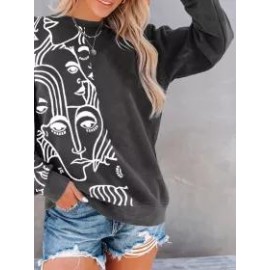 Fashion Art Print Long Sleeeve Sweatershirt Women