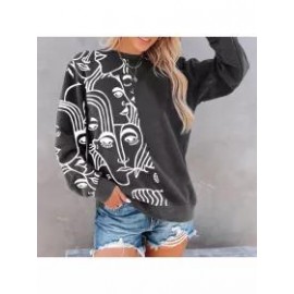 Fashion Art Print Long Sleeeve Sweatershirt Women
