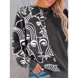 Fashion Art Print Long Sleeeve Sweatershirt Women