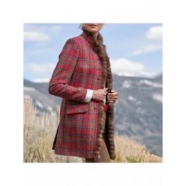 Women's Stand Collar Frayed Plaid Woolen Coat