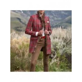 Women's Stand Collar Frayed Plaid Woolen Coat
