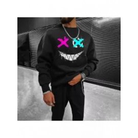 Smiley Print Casual Oversized Men's Sweatshirt