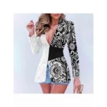 Trendy Black And White Floral Print Waist Blazer