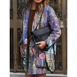 Double Pocket Floral Print Casual Jacket