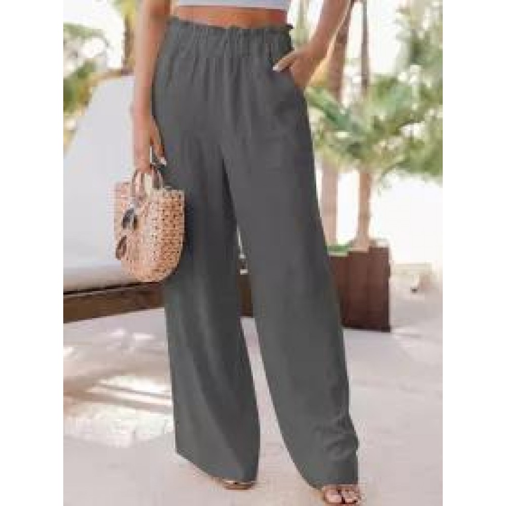 Casual Loose Solid Color Elastic Waist Pants Casual Loose Solid Color Elastic Waist Pants
