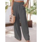 Casual Loose Solid Color Elastic Waist Pants