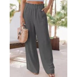 Casual Loose Solid Color Elastic Waist Pants