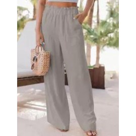 Casual Loose Solid Color Elastic Waist Pants