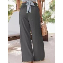 Casual Loose Solid Color Elastic Waist Pants
