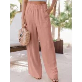 Casual Loose Solid Color Elastic Waist Pants