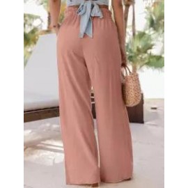 Casual Loose Solid Color Elastic Waist Pants