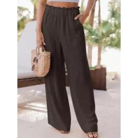Casual Loose Solid Color Elastic Waist Pants