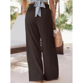 Casual Loose Solid Color Elastic Waist Pants
