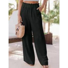 Casual Loose Solid Color Elastic Waist Pants