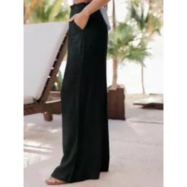 Casual Loose Solid Color Elastic Waist Pants