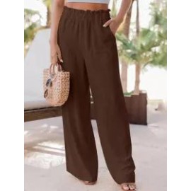 Casual Loose Solid Color Elastic Waist Pants