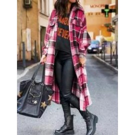 Fashion Plaid Print Button-up Jacket Women