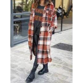 Fashion Plaid Print Button-up Jacket Women