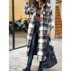 Fashion Plaid Print Button-up Jacket Women