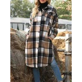 Fashion Plaid Print Button-up Jacket Women
