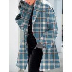Casual Plaid Print Lapel Long Sleeves Loose Coat