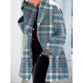 Casual Plaid Print Lapel Long Sleeves Loose Coat