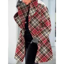 Casual Plaid Print Lapel Long Sleeves Loose Coat