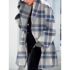 Casual Plaid Print Lapel Long Sleeves Loose Coat