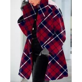 Casual Plaid Print Lapel Long Sleeves Loose Coat