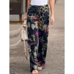 Retro Print Casual Elastic Waist Trousers