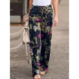 Retro Print Casual Elastic Waist Trousers