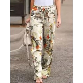 Retro Print Casual Elastic Waist Trousers