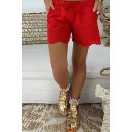 Casual Elastic Waist Drawstring Hollow Pattern Short Pant