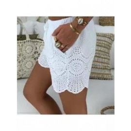 Casual Elastic Waist Drawstring Hollow Pattern Short Pant