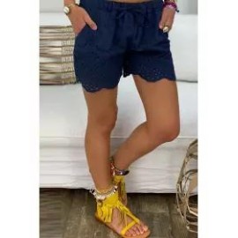 Casual Elastic Waist Drawstring Hollow Pattern Short Pant