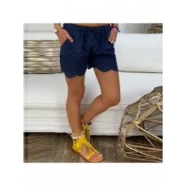 Casual Elastic Waist Drawstring Hollow Pattern Short Pant