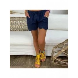 Casual Elastic Waist Drawstring Hollow Pattern Short Pant