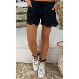 Casual Elastic Waist Drawstring Hollow Pattern Short Pant