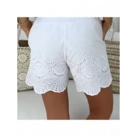 Casual Elastic Waist Drawstring Hollow Pattern Short Pant