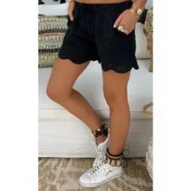 Casual Elastic Waist Drawstring Hollow Pattern Short Pant