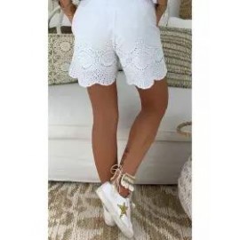 Casual Elastic Waist Drawstring Hollow Pattern Short Pant