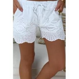 Casual Elastic Waist Drawstring Hollow Pattern Short Pant
