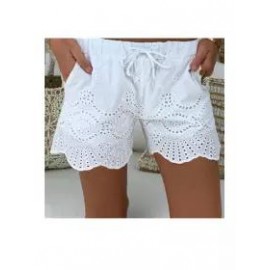 Casual Elastic Waist Drawstring Hollow Pattern Short Pant