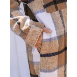 Ladies Classic Plaid Lapel Pocket Long Jacket