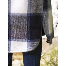 Ladies Classic Plaid Lapel Pocket Long Jacket