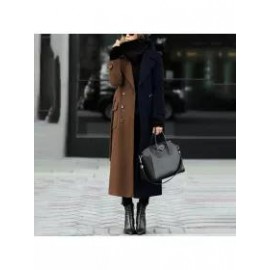 Fashion All-match Color Block Woolen Coat